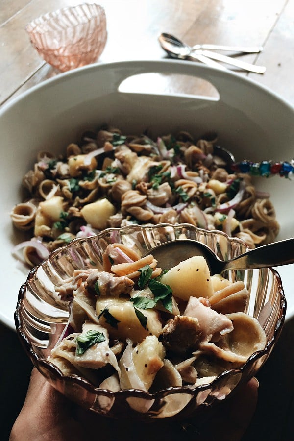 Chicken Peach Pasta Salad for summer entertaining!