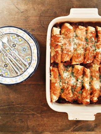 Black Bean Vegetarian Enchiladas, a delicious meal, made with black beans, fresh corn, and sauted onions and peppers!