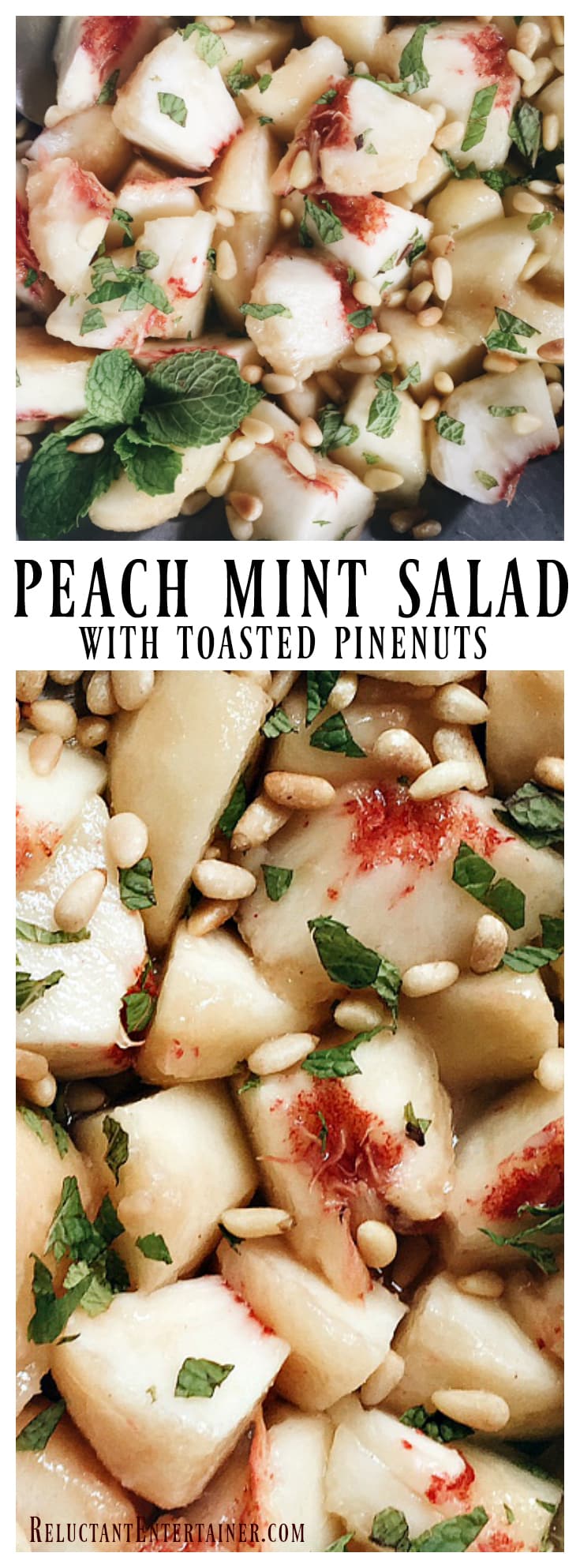 Peach Mint Salad with Toasted Pinenuts is an elegant summer salad to served, garnished with fresh mint.