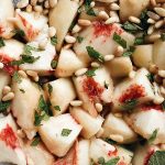 Peach Mint Salad with Toasted Pinenuts is an elegant summer salad to served, garnished with fresh mint.