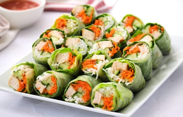 a plate of summer spring rolls