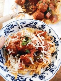 Yellow Squash Zoodles with Meatballs