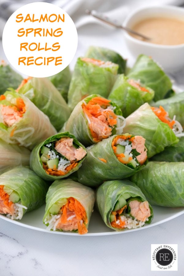 serving platter of Salmon Spring Rolls