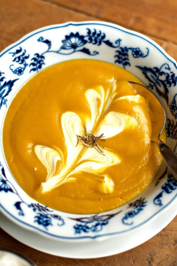 Butternut Squash Rosemary Soup with sour cream