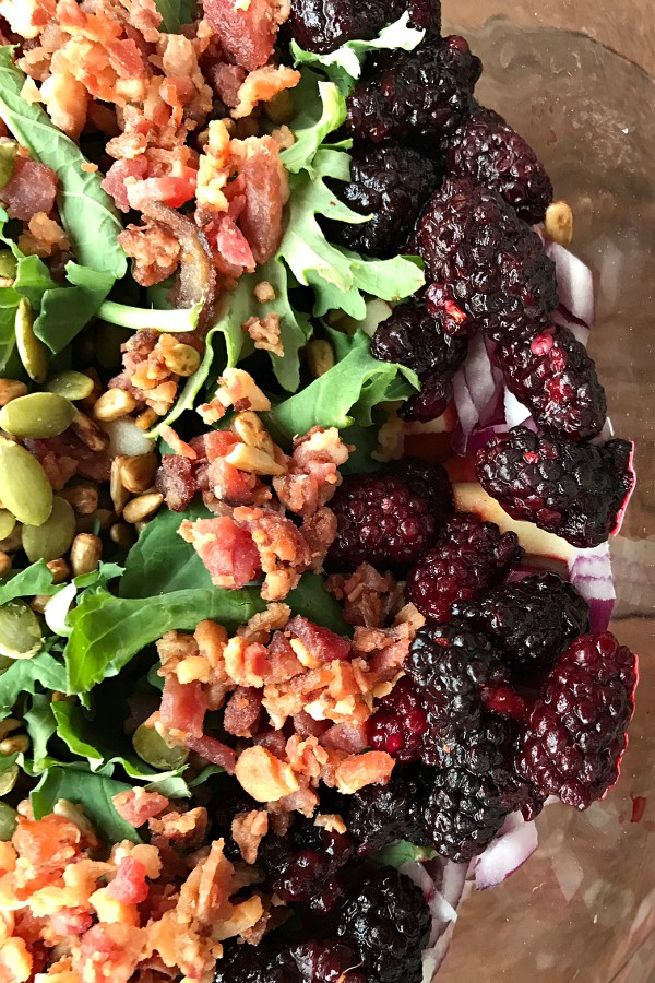 topping of a Layered Holiday Kale Berry Salad