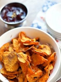 Rosemary Oven Baked Sweet Potato Chips at ReluctantEntertainer.com