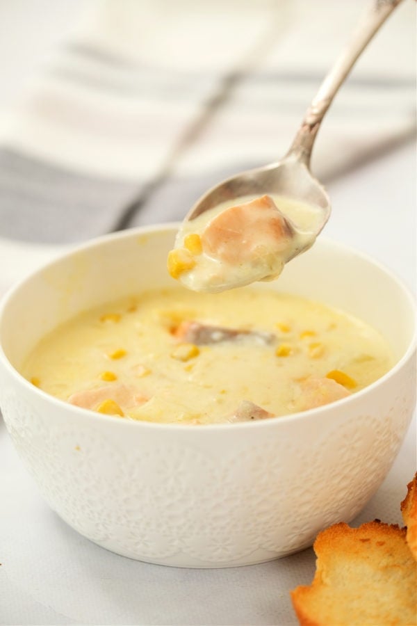 a spoonful of corn chowder