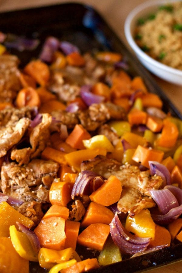 making veggies for Lemon Garlic Chicken Shawarma