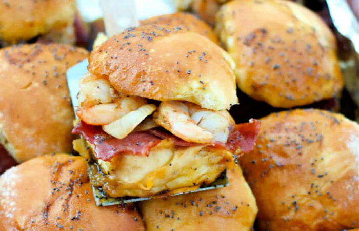 a shrimp and bacon slider for tailgating
