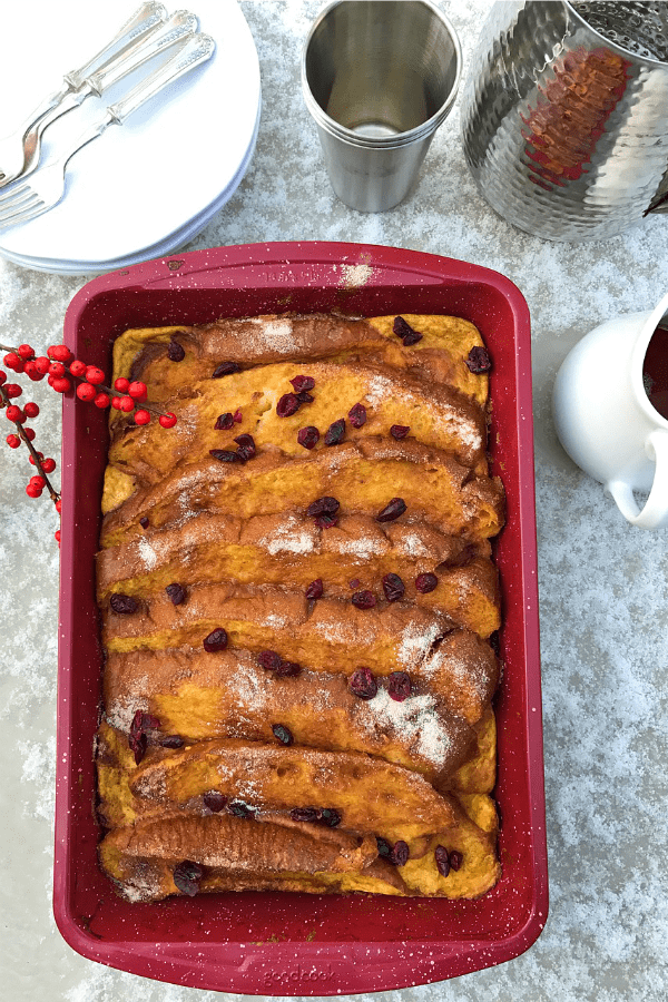 Baked Egg Nog Pumpkin French Toast