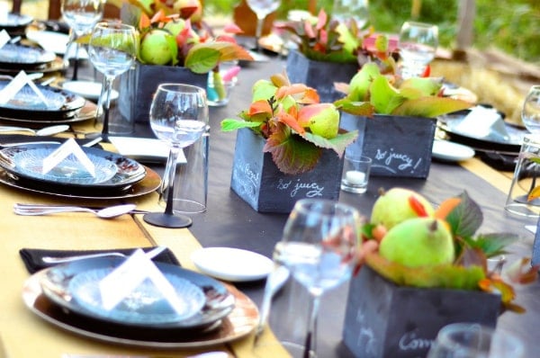 pear tablescape in the outdoors