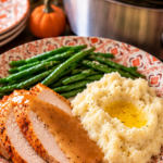 potatoes with turkey gravy and green beans
