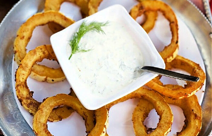 squash with greek yogurt dip