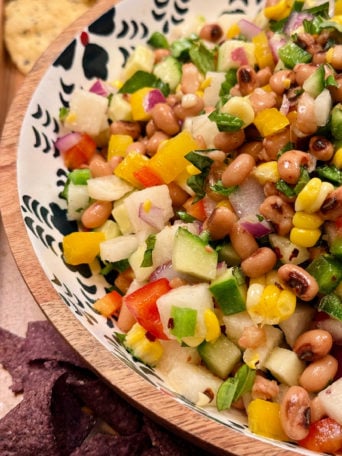 Corn and Black Eyed Pea Salad in serving bowl