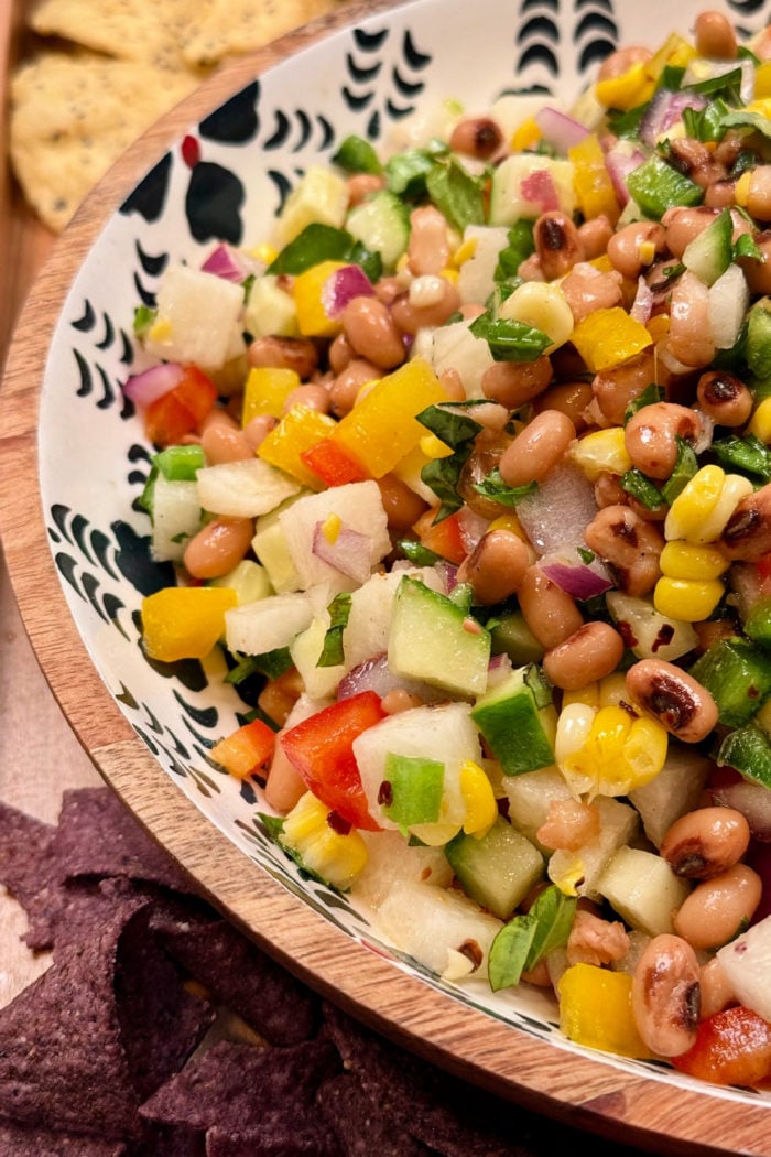 Corn and Black Eyed Pea Salad in serving bowl