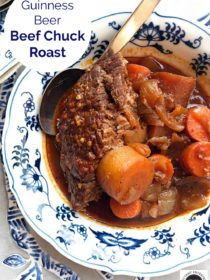 a bowl of Guinness Beer Beef Chuck Roast with carrots