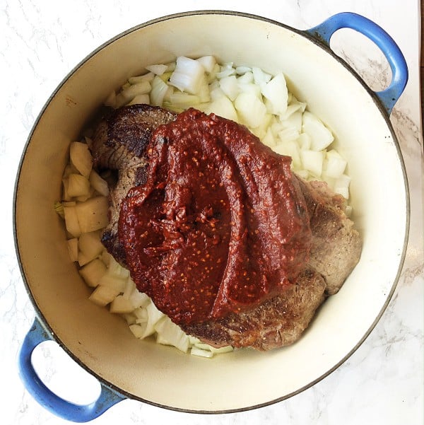 Stovetop Guinness Beer Beef Chuck Roast with onions