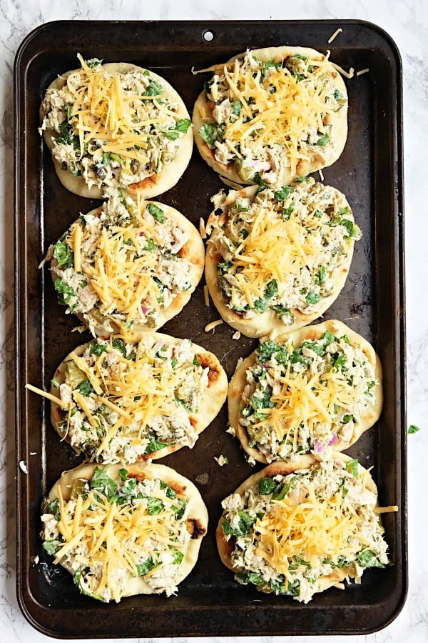 Spinach Sweet Pickle Tuna Flatbread Melts