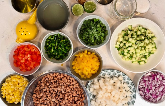 ingredients to make Corn and Black Eyed Pea Salad