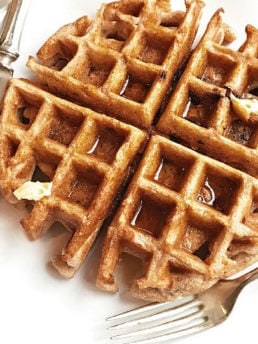 waffles with butter and syrup