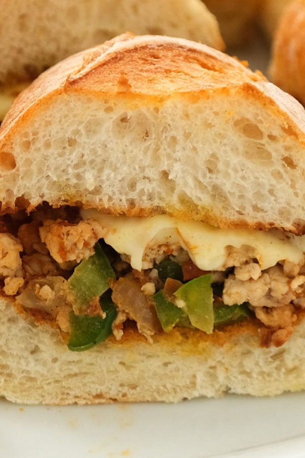 a Ground Turkey Stroganoff Baguette Sandwich