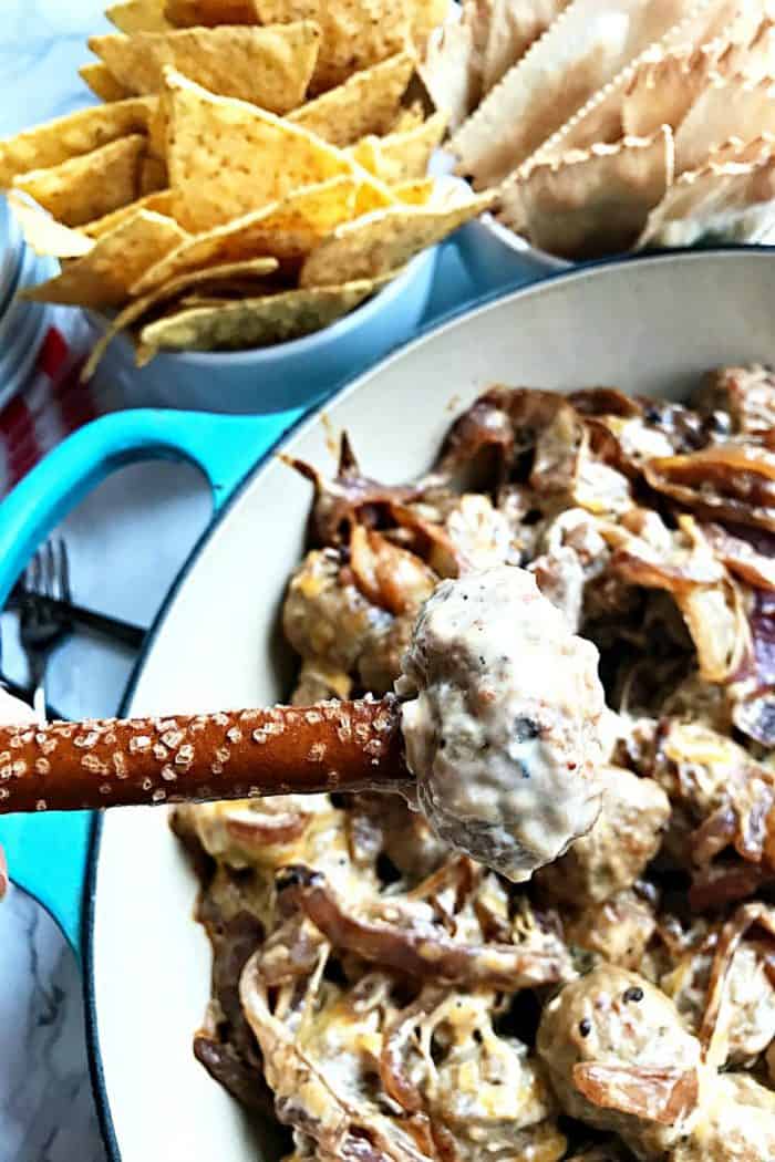 Best Hot Caramelized Onion Meatball Dip