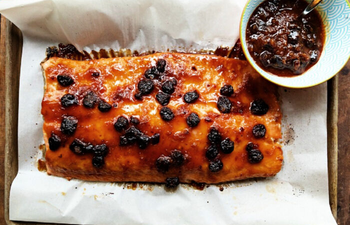 salmon with tart cherries