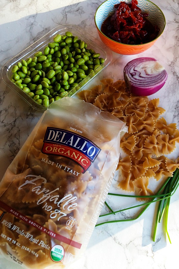 Whole Wheat Pasta Edamame Pesto and Peas