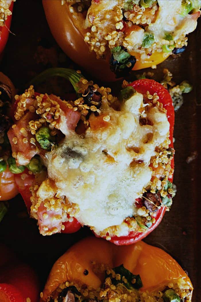 Leftover Ham Quinoa-Stuffed Peppers with Peas