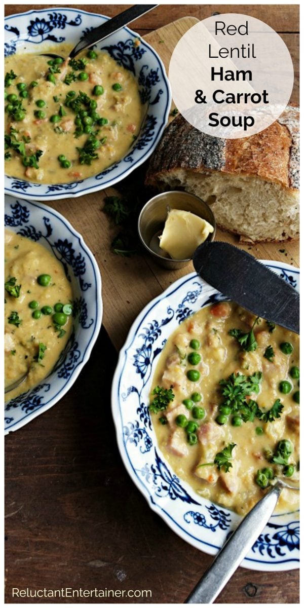 bowls of Red Lentil Ham Carrot Soup Recipe