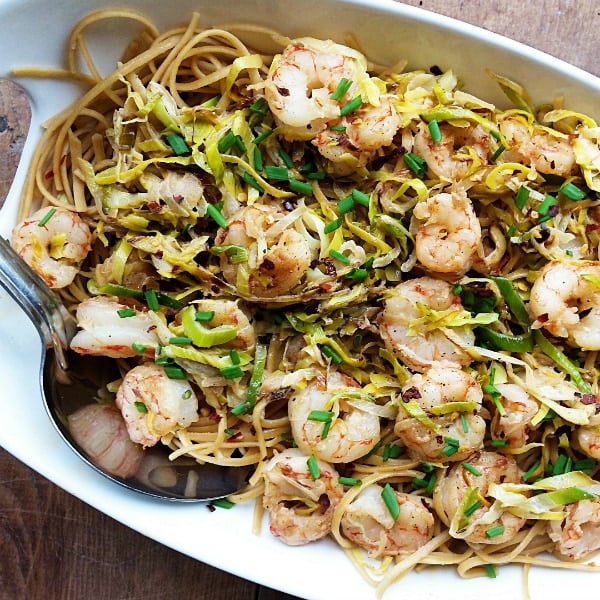 Shrimp Lemon-Leek Linguine Recipe