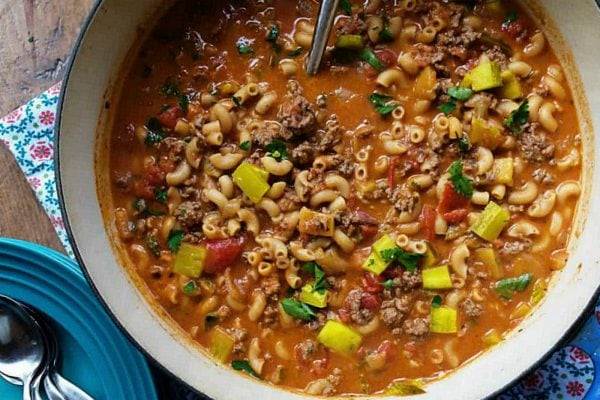Cheeseburger Dill Pickle Soup