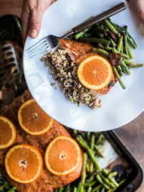 serving of Orange Spiced Salmon with green beans