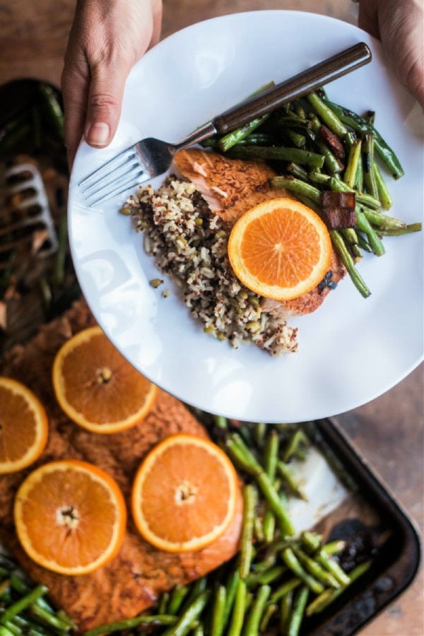 serving of Orange Spiced Salmon with green beans