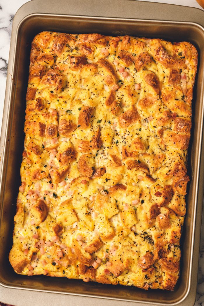 BEST Baguette Ham Overnight Breakfast Casserole