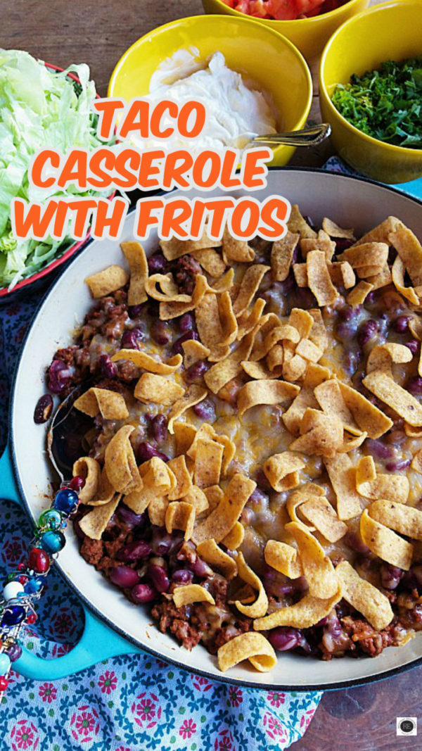 taco casserole with fritos on top