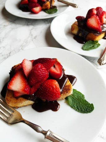 fried angel cake with ganache