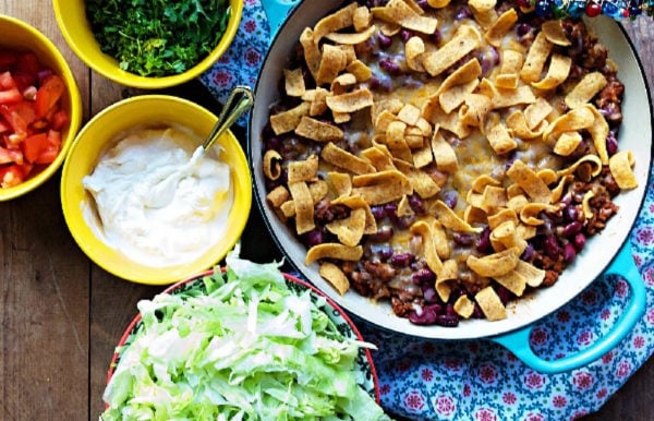 taco casserole with toppings