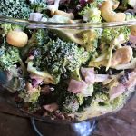glass parfait bowl of broccoli salad