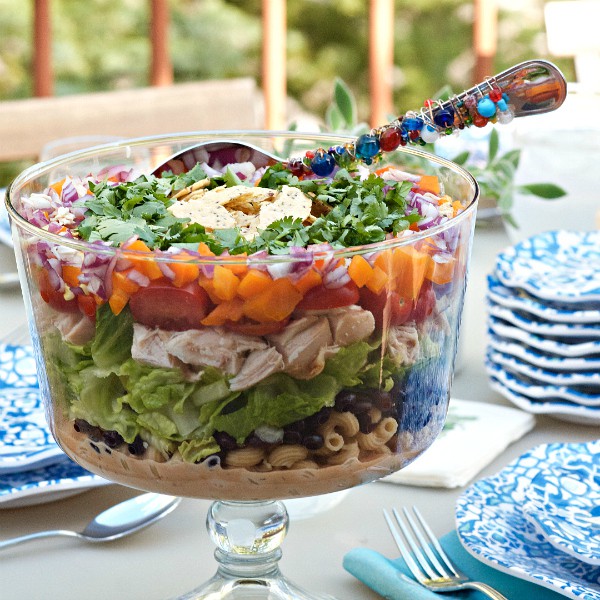 Barbecue Chicken Layered Pasta Salad Reluctant Entertainer