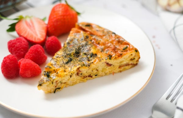 a slice of Bacon & Gruyere Crustless Quiche