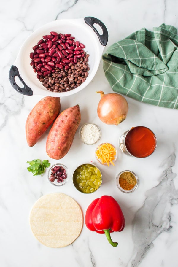 ingredients for Vegetarian Sweet Potato Bean Enchiladas