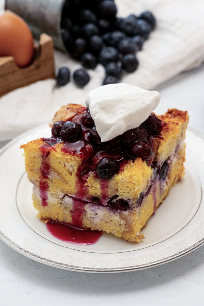 serving of Blueberry Stuffed French Toast with whipped cream
