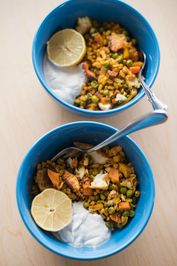 Turmeric Ginger Farro Baked Tilapia