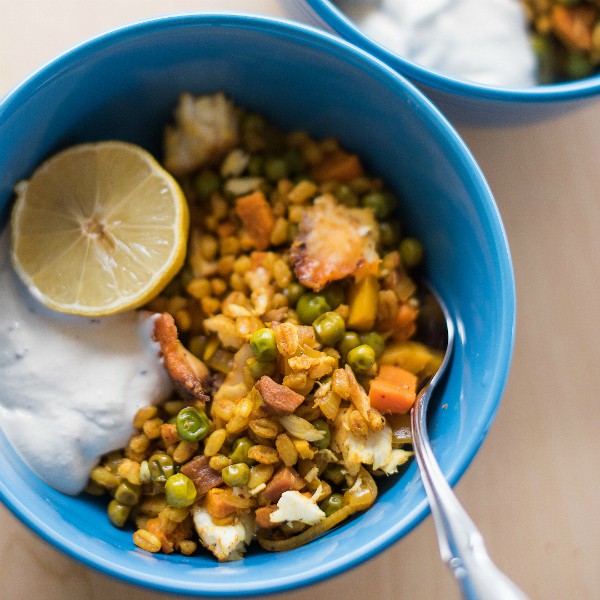 Turmeric Ginger Farro Baked Tilapia