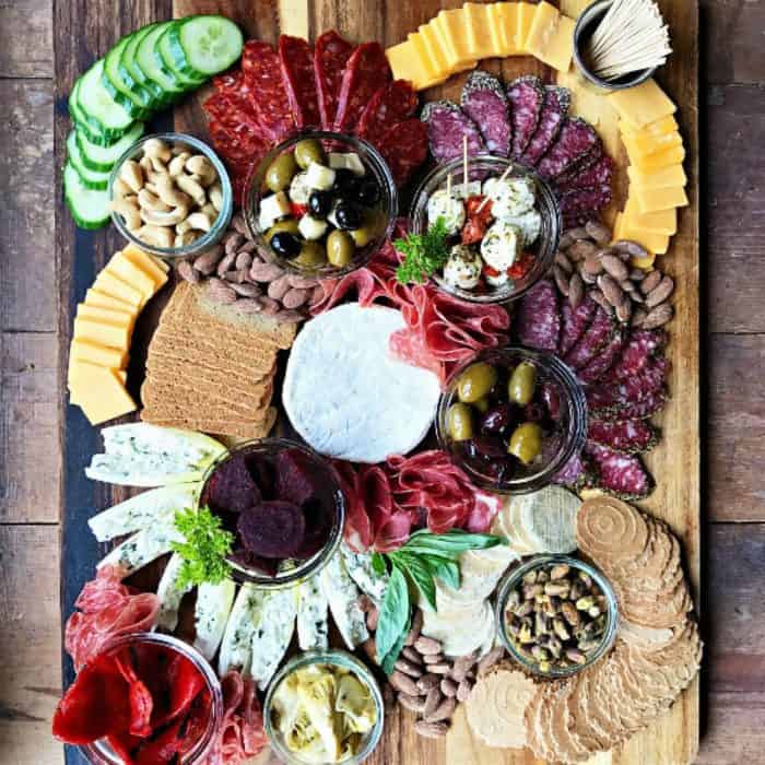 Meat Cheese Olive Charcuterie Board - Reluctant Entertainer