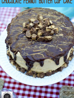 cake with peanut butter frosting and ganache