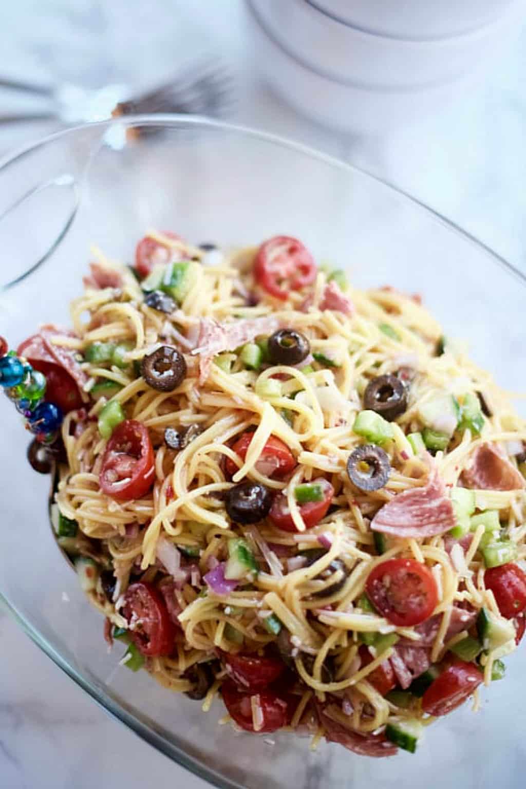 Summer Italian Spaghetti Salad Recipe - Reluctant Entertainer