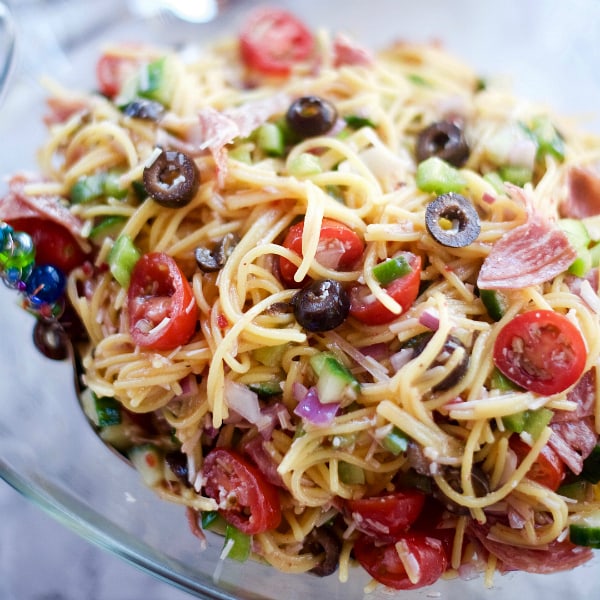 Summer Italian Spaghetti Salad Recipe - Reluctant Entertainer