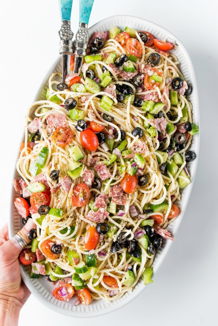 Summer Italian Spaghetti Salad Recipe - Reluctant Entertainer